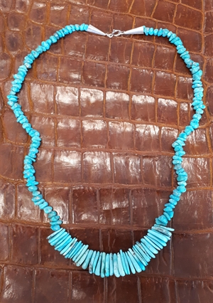 Collier Argent Et Turquoise Style Navajo - Bijou Ethnique Occasion, Perles Et Fleurs